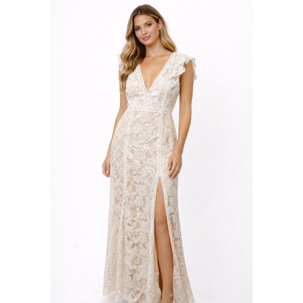 NEW Lulus This Moment in Time White Lace Ruffled Maxi Dress XL Engagement Bridal